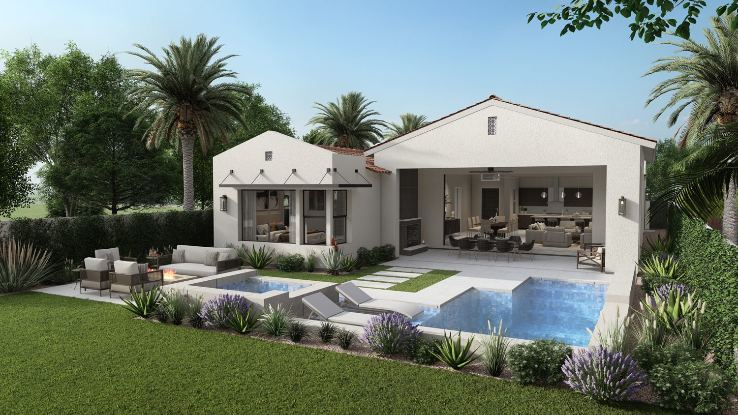 Looking towards back of home to include pool, patio and part of great room